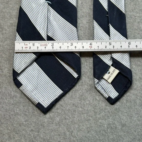Peter Millar Silk Tie Navy Blue Striped Repp Classic Hand Folded Designer 59x3.2 - Picture 4 of 6
